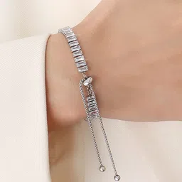 Designs & You Silver Plated Rectangular Cut Cubic Zirconia Matrix Tennis Bracelet image 5