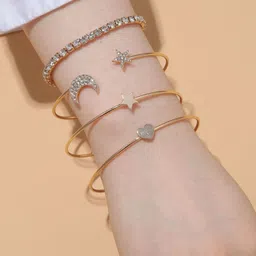 Young & Forever Set Of 4 Enamelled Brass-Plated Cubic Zirconia Cuff Bracelets image 5
