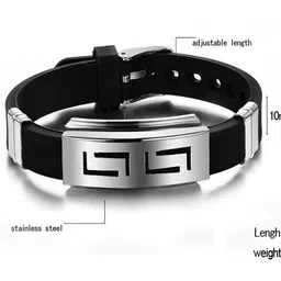 UNIVERSITY TRENDZ Men Black & Silver-Toned Wraparound Bracelet image 5