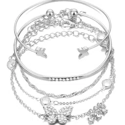 Peora Set of 5 Cubic Zirconia Studded Silver-Plated Cuff & Wraparound Bracelets image 5