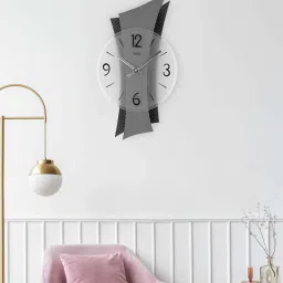 ams clocks Silver Round Analog Modern Clock With Quartz Movement image 1