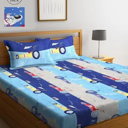 KLOTTHE Blue & Grey Graphic 210 TC Cotton 2 King Bedsheet with 4 Pillow Covers-picture-21