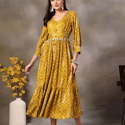 stylum Women Tiered Yellow Midi/Calf Length Dress-picture-12