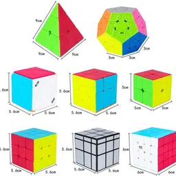 authfort Speed Cube Set, 8 Pack Magic Cube Bundle- 2x2 3x3 4x4 , Pyramid, pentagon, silver mirror, leaf, windmill Stickerless Cube Puzzle Collection image 3