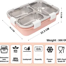 aseenaa Deluxe Lunch Box With Inner Stainless Steel & Secure Lock For School & Outdoor 3 Containers Lunch Box image 3