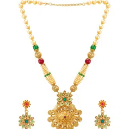 aadita Gold-Plated & Green Kundan-Studded & Pearl Beaded Jewellery Set image 2