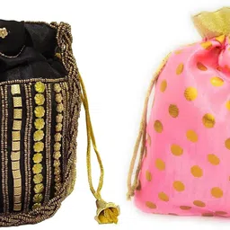 athizay Girls Black, Gold, Pink Potli-picture-46