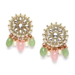 KARATCART Gold-Plated & Green Kundan Studded & Beaded Handcrafted Jewellery Set image 4