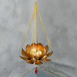 global carrat Hanging Lotus Tlight Set of 2 Gold Plated Tealight Holder Set image 3