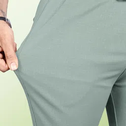 indiclub Men Slim Fit Light Green Linen Blend Trousers image 3