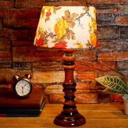 Serenity Multicolour Fabric Shade Night Lamp With Wood Base By BrightDaisy image 1