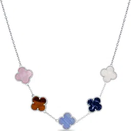 shiyara jewells 92.5 Sterling Silver Colurful Mother of Pearl Four Leaf Clover Necklace Rhodium Sterling Silver Pendant-picture-26