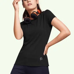 fitflex Women Solid Round Neck Polycotton Black T-Shirt-picture-35