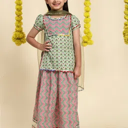 Cutiekins Girls Printed Ready to Wear Lehenga & Blouse With Dupatta image 1