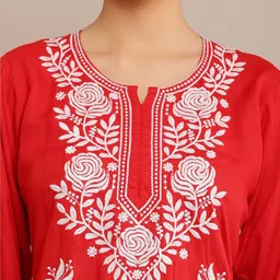 FAWOMENT Ethnic Motifs Embroidered Regular Chikankari Straight Kurta With Palazzos image 2