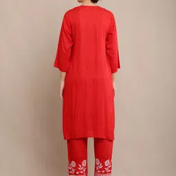 FAWOMENT Ethnic Motifs Embroidered Regular Chikankari Straight Kurta With Palazzos image 5