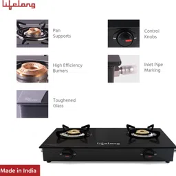 lifelong LLGS10 2 Burner, Black (ISI Certified) with 1 Year Warranty Glass Manual Gas Stove image 5
