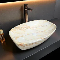 delta Big Size Premium Designer Ceramic Wash Basin(M63) with Waste Pipe & Coupling set (24*15*5)(M63) Matt Table Top Basin image 3