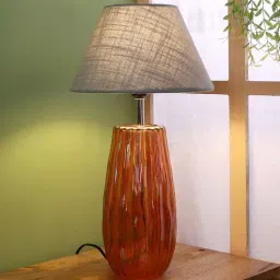 Gray Fabric Shade Table Lamp With Orange Base By Sapphire-picture-17