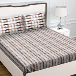 Multicolor Striped 180 TC Cotton Queen Sized Bed Sheets with 2 Pillow Covers by Bella Casa-picture-29