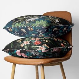 BIANCA Black & Green Set of 2 Floral Printed Square Cushion Covers-picture-13