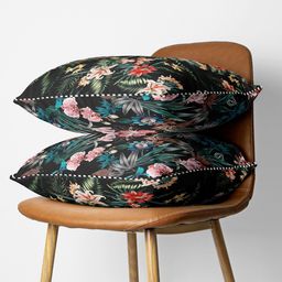 BIANCA Black & Multi Color Set Of 2 Floral Printed Square Cushion Covers-picture-23
