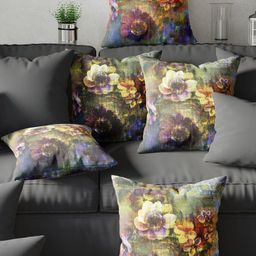 BIANCA Set of 5 Blue & Yellow Floral Square Cushion Covers-picture-44