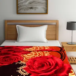 Arrabi Brown & Red Floral Printed Mild Winter 950 GSM Single Bed Blanket image 2