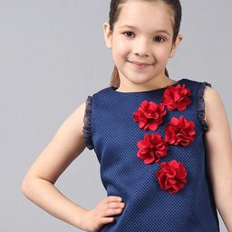 One Friday Kids Girls Round Neck Top With 3D flowers-picture-48