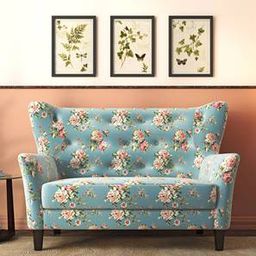 urban ladder Frida 2 Seater Fabric Loveseat in Dusty Teal Floral Colour-picture-41