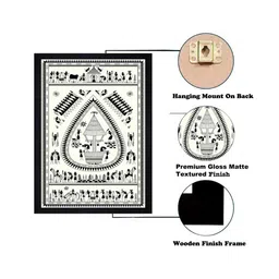 Gallery99 Unisex White & Black Hand Painted Warli Art Texture Paper Framed Wall Art image 4
