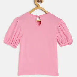 U.S. Polo Assn. Kids Pink Floral Printed Bird Sequined Cotton Top with Brand Logo Detail image 2