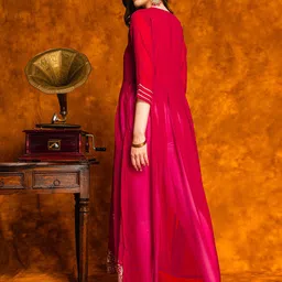 KALINI Ethnic Motifs Embroidered Yoke & Border Sequined Pleated Georgette Straight Kurta image 3