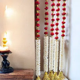 BS AMOR Red & White 6Pcs Artificial Flower Wall Hanging Toran image 5