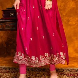 KALINI Ethnic Motifs Embroidered Yoke & Border Sequined Pleated Georgette Straight Kurta image 5