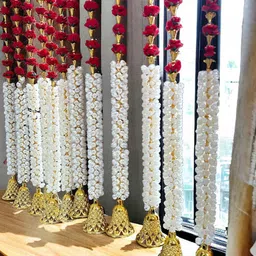 BS AMOR Red & White 6Pcs Artificial Flower Wall Hanging Toran image 4