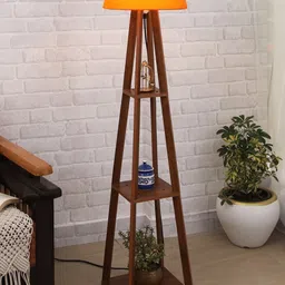 Homesake Brown & Orange Solid Wooden 3 Layer Shelf Frustum Floor Lamp-image-93
