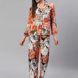 Cation Women White & Orange Printed Night Suit-picture-33