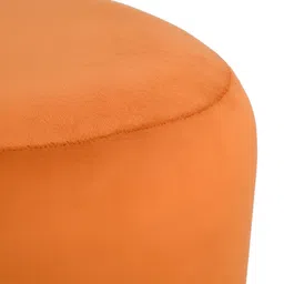 Shadowkart Orange-colored Velvet & Wooden Round Ottoman image 2