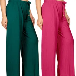 Pack of 2 Women Regular Fit Multicolor Cotton Blend Trousers-image-48