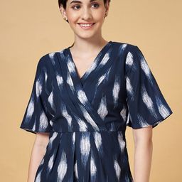 Annabelle by Pantaloons Abstract Printed V-Neck Flared Sleeves Pleated Regular Top-picture-17