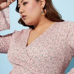 Athena Ample Plus Size Floral Printed Bell Sleeves Wrap Top image 2