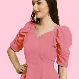 Fabflee Sweetheart Neck Puff Sleeves Peplum Top image 2
