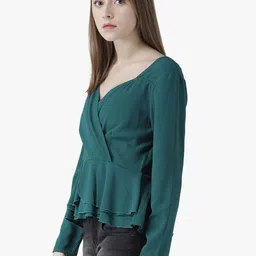 DODO & MOA Blue Crepe Wrap Top image 4