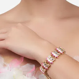 Zaveri Pearls Women Pink & White Kundan Meenakari Gold-Plated Wraparound Bracelet-picture-39