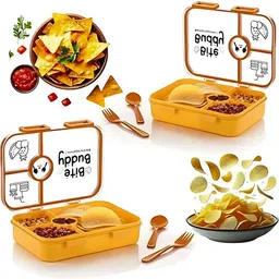 snaplens Bite Buddy Kids Lunch Box | BPA-Free 3 Compartment Tiffin with Spoon & Fork 1 Containers Lunch Box image 4