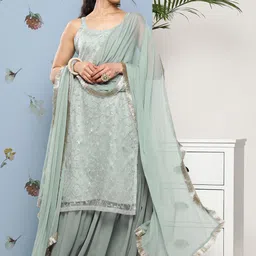 Varanga Women Floral Embroidered Sequinned Kurta With Sharara & Dupatta image 2