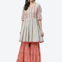 Biba Women Blue Ethnic Motifs Printed Kurta with Sharara-picture-23