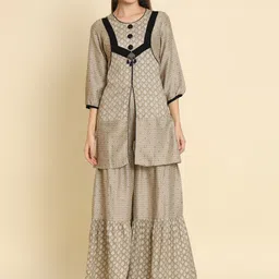 MADHURAM Ethnic Motifs Printed High Slit Kurti with Sharara image 1