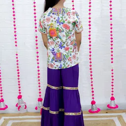 M'andy Girls Floral Printed Regular Pure Cotton Kurta with Sharara image 3
